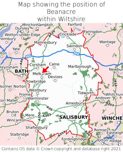 Map showing location of Beanacre within Wiltshire