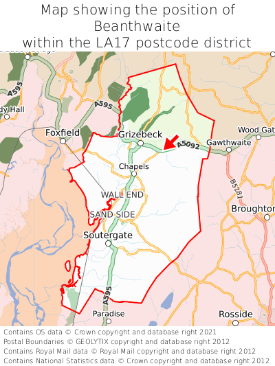Map showing location of Beanthwaite within LA17