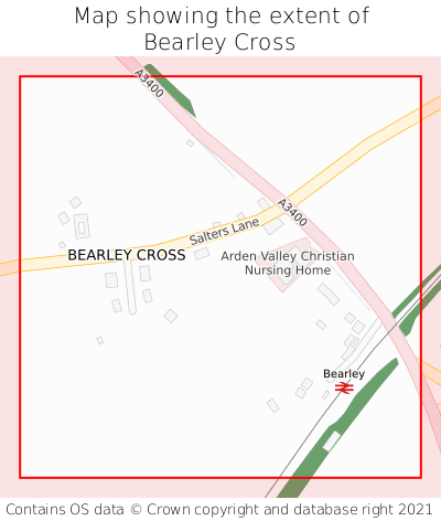 Map showing extent of Bearley Cross as bounding box