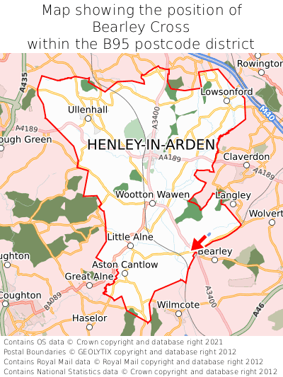 Map showing location of Bearley Cross within B95