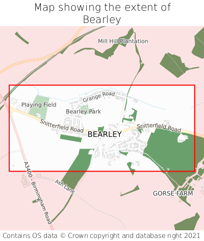 Map showing extent of Bearley as bounding box