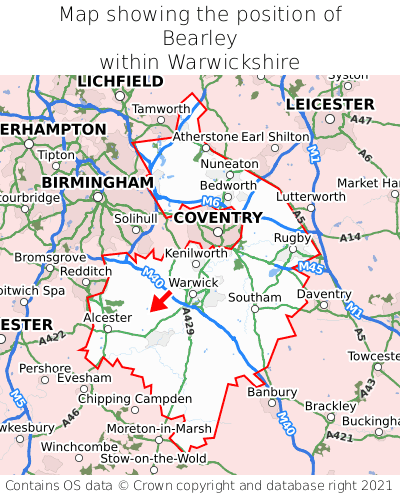 Map showing location of Bearley within Warwickshire