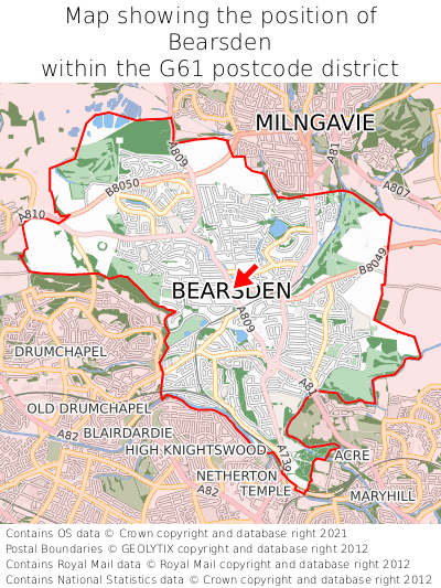 Map showing location of Bearsden within G61