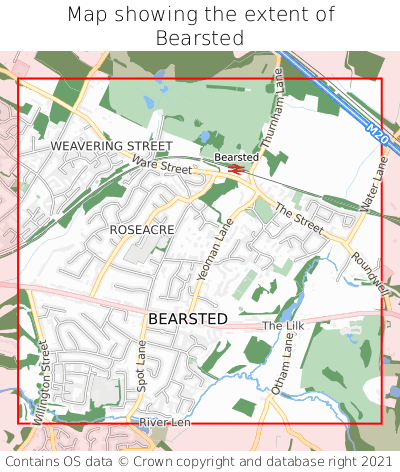 Map showing extent of Bearsted as bounding box