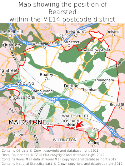 Map showing location of Bearsted within ME14