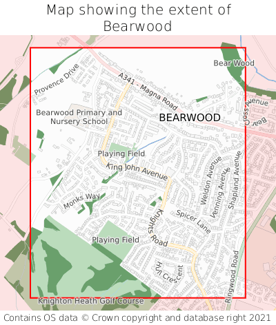 Map showing extent of Bearwood as bounding box