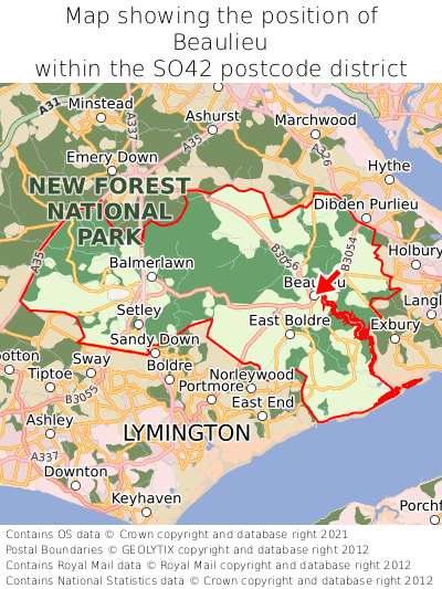 Map showing location of Beaulieu within SO42