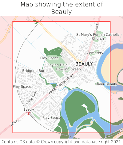 Map showing extent of Beauly as bounding box