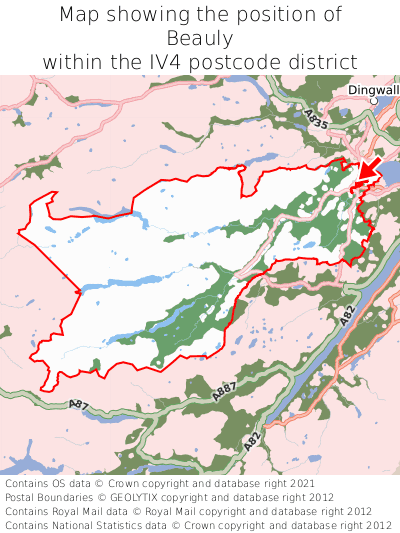 Map showing location of Beauly within IV4