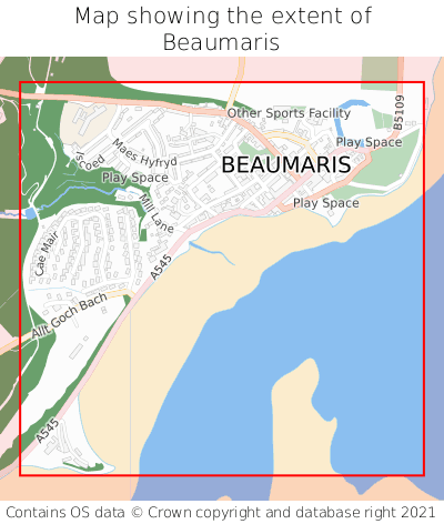 Map showing extent of Beaumaris as bounding box