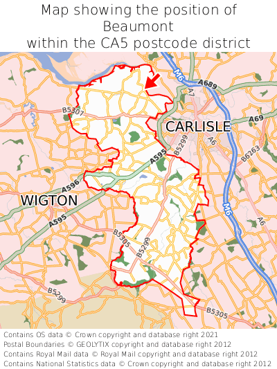 Map showing location of Beaumont within CA5