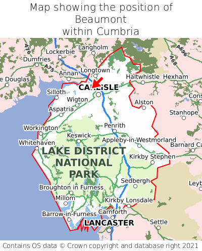 Map showing location of Beaumont within Cumbria