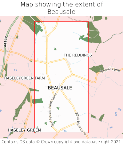 Map showing extent of Beausale as bounding box