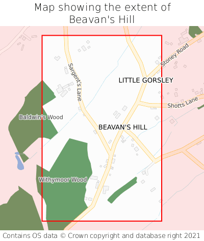 Map showing extent of Beavan's Hill as bounding box