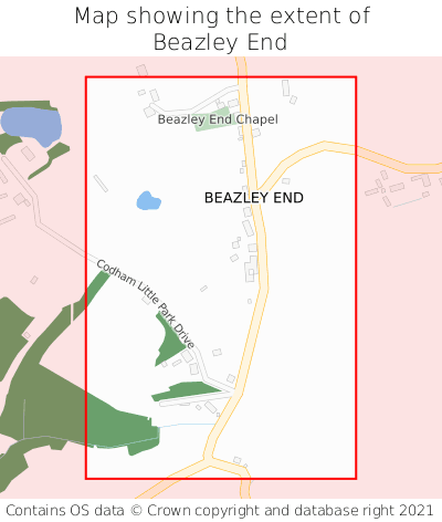 Map showing extent of Beazley End as bounding box