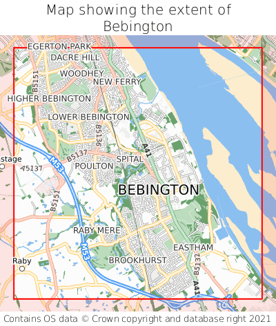 Map showing extent of Bebington as bounding box