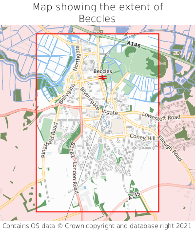 Map showing extent of Beccles as bounding box