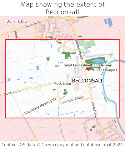Map showing extent of Becconsall as bounding box