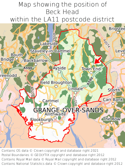 Map showing location of Beck Head within LA11