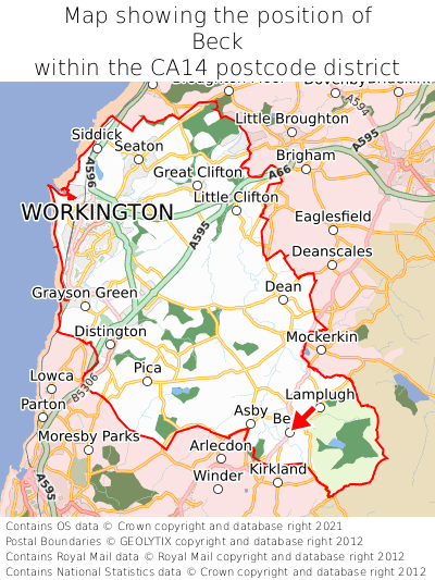 Map showing location of Beck within CA14