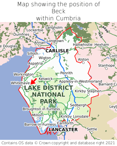 Map showing location of Beck within Cumbria