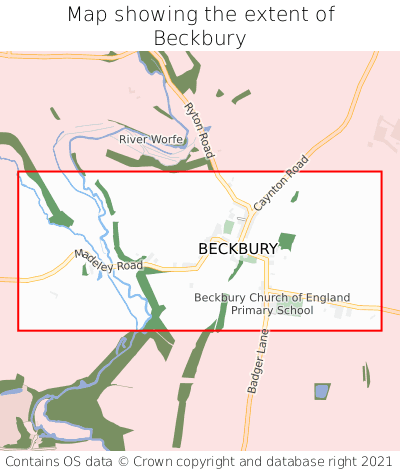 Map showing extent of Beckbury as bounding box