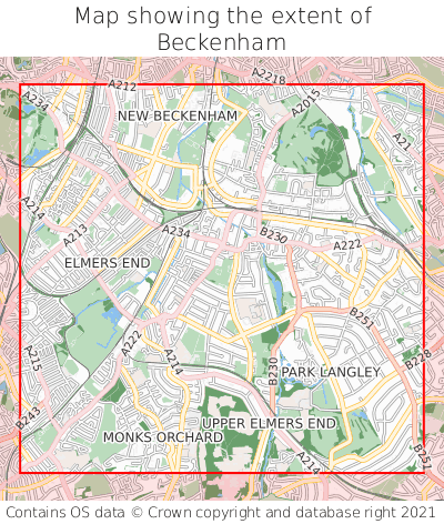 Map showing extent of Beckenham as bounding box