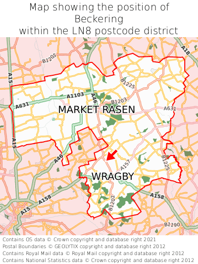 Map showing location of Beckering within LN8