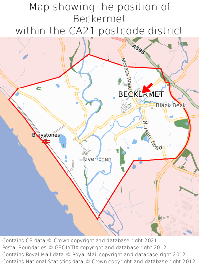 Map showing location of Beckermet within CA21