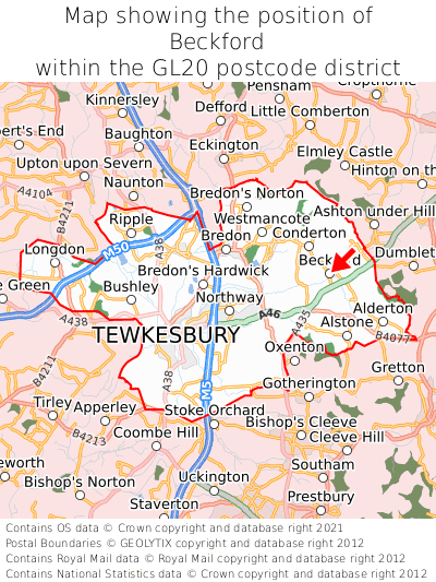 Map showing location of Beckford within GL20