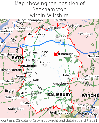 Map showing location of Beckhampton within Wiltshire