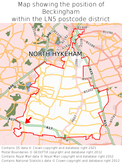 Map showing location of Beckingham within LN5