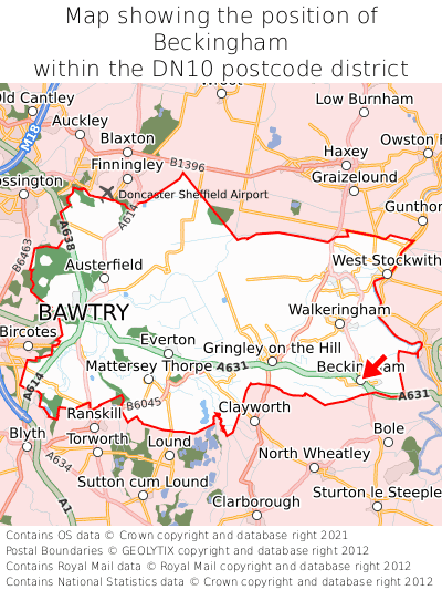 Map showing location of Beckingham within DN10