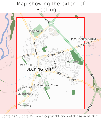 Map showing extent of Beckington as bounding box