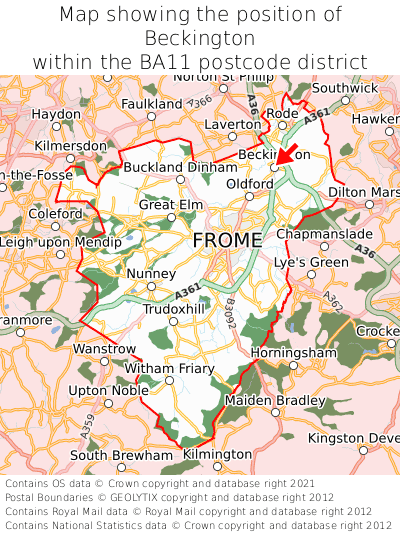 Map showing location of Beckington within BA11