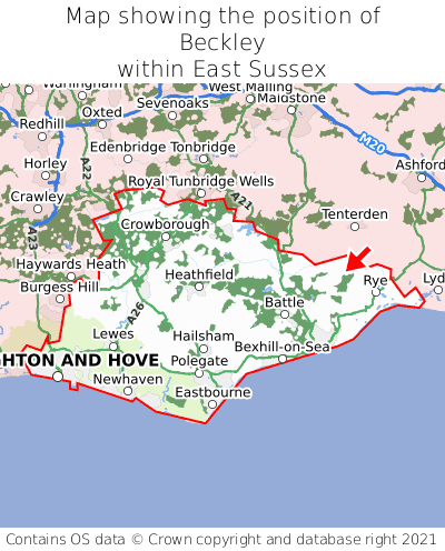 Map showing location of Beckley within East Sussex