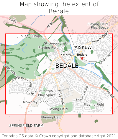 Map showing extent of Bedale as bounding box