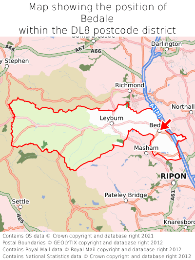 Map showing location of Bedale within DL8