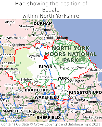 Map showing location of Bedale within North Yorkshire