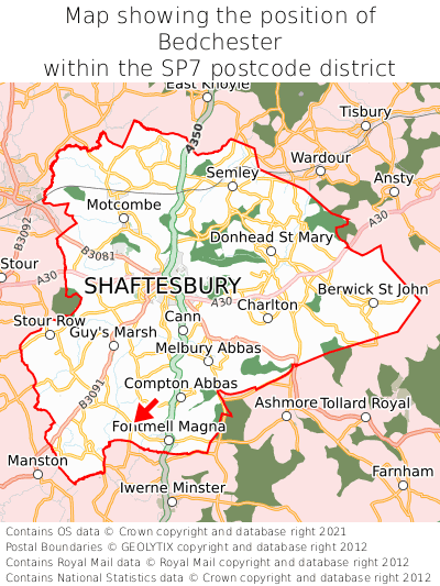 Map showing location of Bedchester within SP7