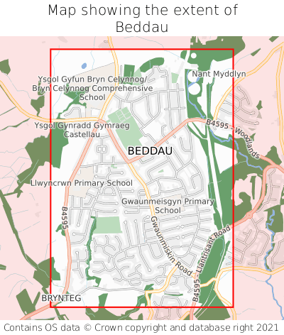 Map showing extent of Beddau as bounding box