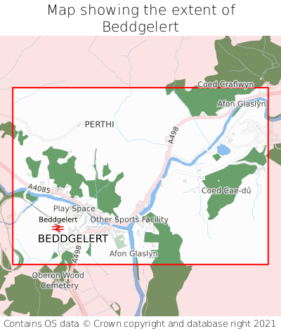 Map showing extent of Beddgelert as bounding box