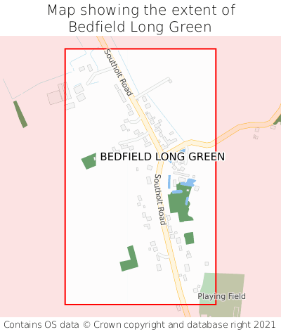 Map showing extent of Bedfield Long Green as bounding box