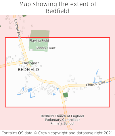Map showing extent of Bedfield as bounding box