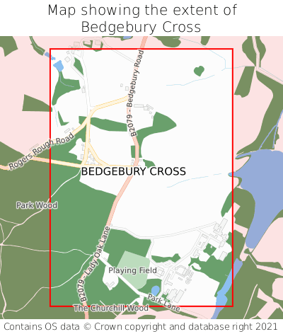 Map showing extent of Bedgebury Cross as bounding box
