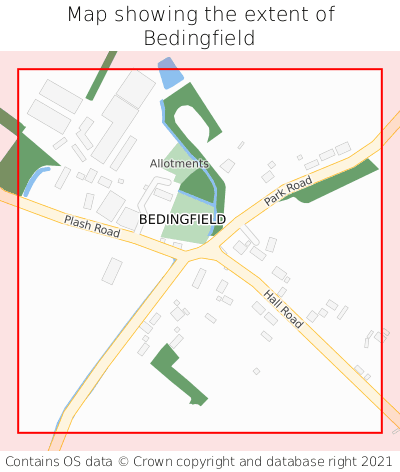 Map showing extent of Bedingfield as bounding box