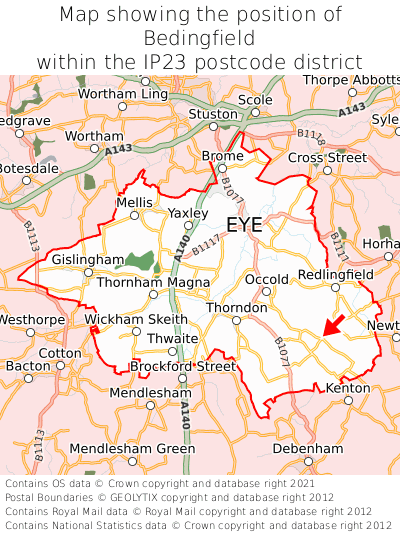 Map showing location of Bedingfield within IP23