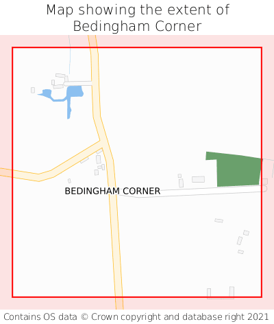 Map showing extent of Bedingham Corner as bounding box