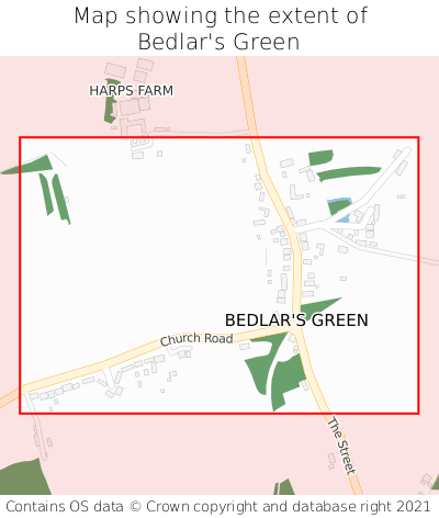 Map showing extent of Bedlar's Green as bounding box