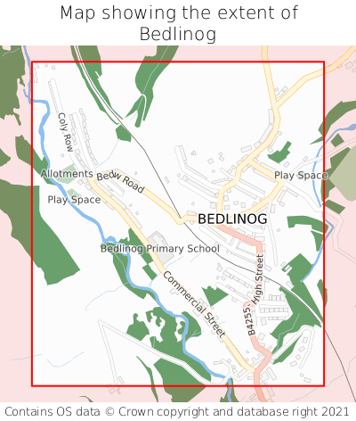 Map showing extent of Bedlinog as bounding box